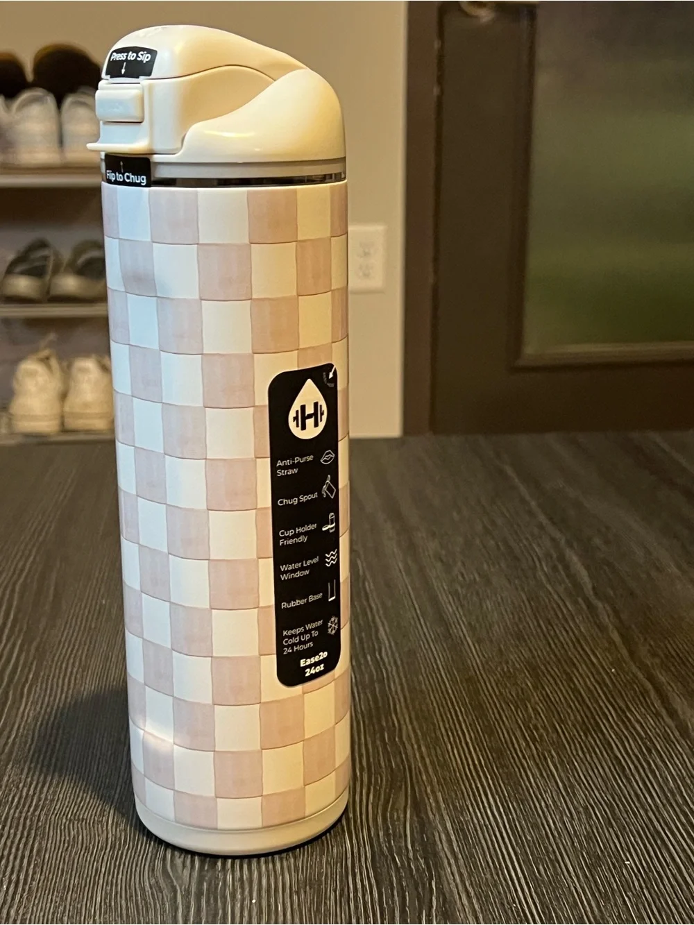 HydroJug SANDSTONE Tan Watercolor Checkers LIMITED EDITION Ease2o 24oz Tumbler